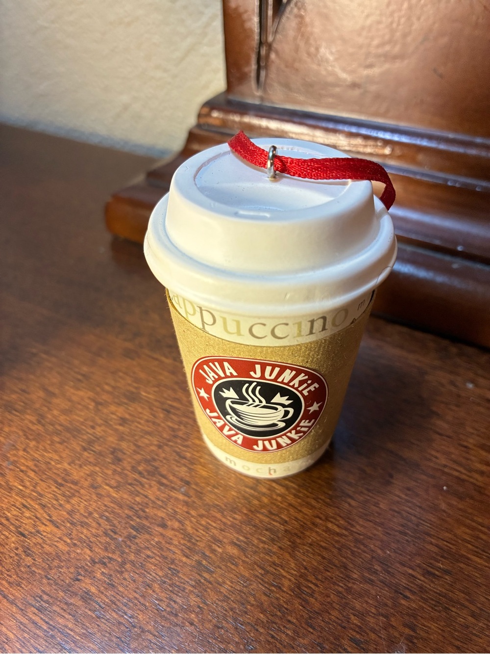 2009 Hallmark Java Junkie Coffee Cup Ornament - Tan with White Lid